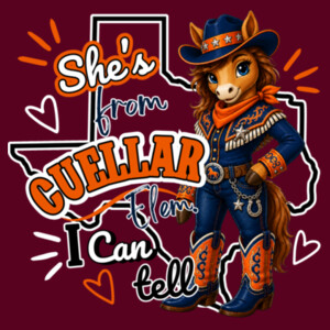 She's From Cuellar Elementary I Can Tell 05B-100 - Adult Cooling Performance Long Sleeve Tee Design