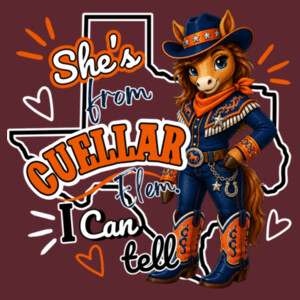 She's From Cuellar Elementary I Can Tell 05B-100 - Heavy Blend Crewneck Sweatshirt Design