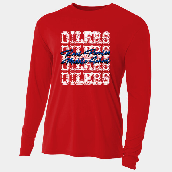 RPMS Oilers Repeating Background – Blue Script 07A-402 - Adult Cooling Performance Long Sleeve Tee Thumbnail