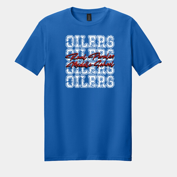 RPMS Oilers Repeating Background – Red Script 07A-403 - Adult Softstyle ® T Shirt Thumbnail