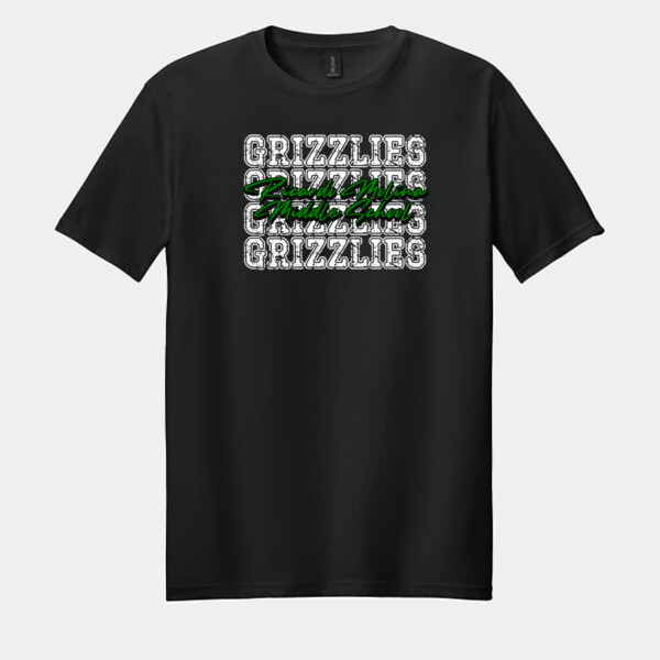 Ricardo Molina Middle School Grizzlies Repeat Typography 07A-504 - Adult Softstyle ® T Shirt Thumbnail