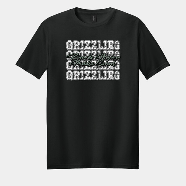 Ricardo Molina Middle School Grizzlies Repeat Typography 07A-505 - Adult Softstyle ® T Shirt Thumbnail