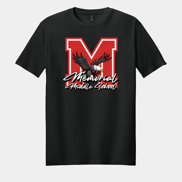 Memorial Middle School Eagle M – Red Outline 04-301 - Adult Softstyle ® T Shirt Thumbnail